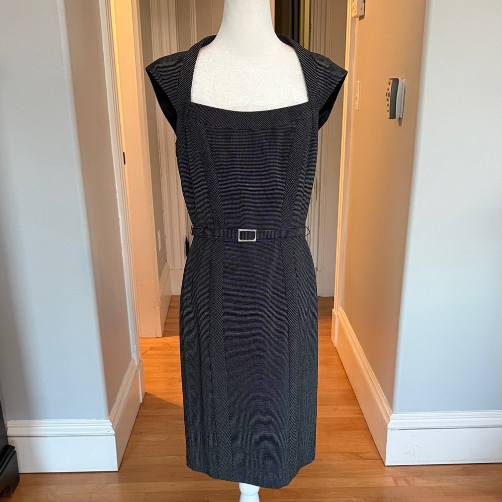 White House Black Market Charcoal Midi Dress with Belt